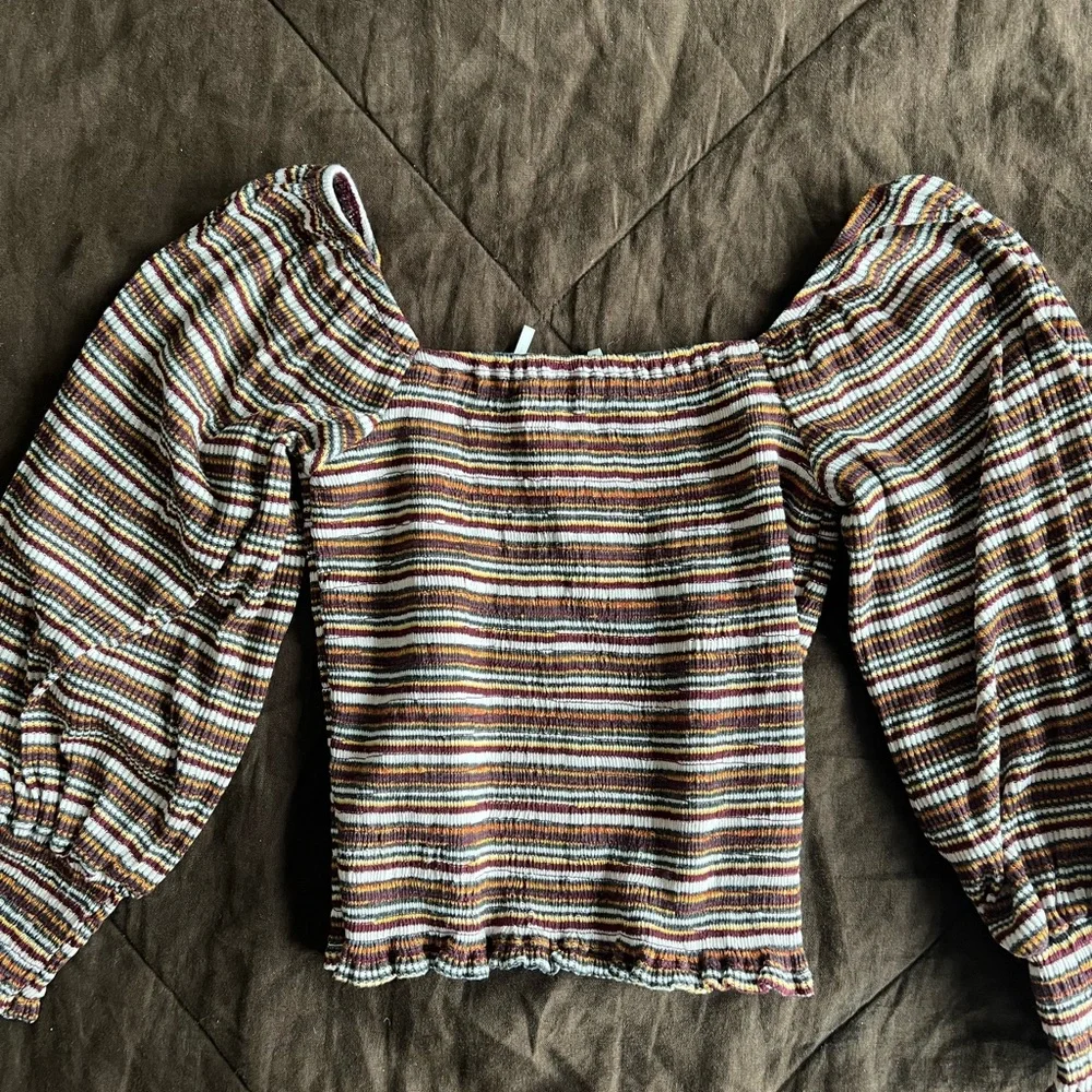 Anthropologie Multicolor Striped Puff Sleeve Blouse